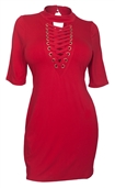 Plus Size Mock Turtleneck Lace Up Dress Red