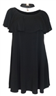 Women's Flounce Layered Bodice Dress With Necklace Detail Black