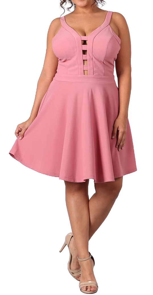 Women's Peep hole Fit and Flare Dress Pink | eVogues Apparel
