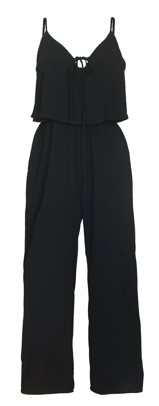 Plus Size Chiffon Capri Jumpsuit Black | eVogues Apparel