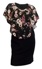 Plus Size Layered Poncho Dress Floral Print Black 18329