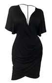 Plus size Deep V-Neck Wrap Bodice Dress Black 18528