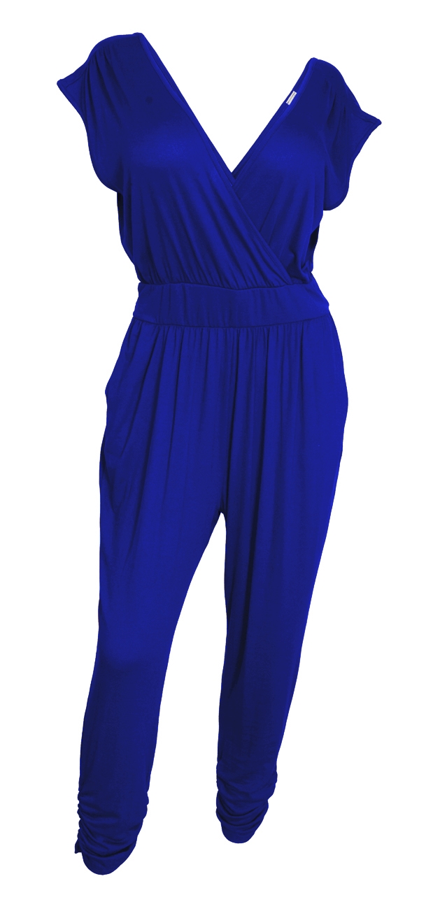 Plus Size Deep V-Neck Jumpsuit Royal Blue | eVogues Apparel