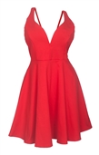 Plus Size Pleated Bodice Sleeveless Flare Dress Red 19618