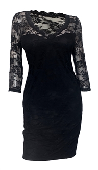Plus Size Floral Lace Long Sleeveless Dress Black