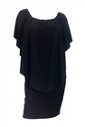 Plus Size On/Off Shoulder Layered Poncho Dress Black 19618