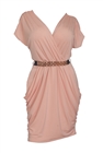 Plus size Deep V-Neck Wrap Bodice Dress Peach