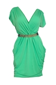 Plus size Deep V-Neck Wrap Bodice Dress Apple Green