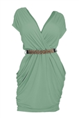 Plus size Deep V-Neck Wrap Bodice Dress Moss Green