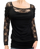 Plus size Floral Lace Sleeve Top Black
