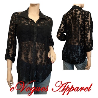 black lace button down shirt