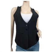 Jr Plus Size Black Button Front Sleeveless Vest Top