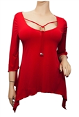 Plus size Deep Cut Pendant Accented Slimming Top Hot Red