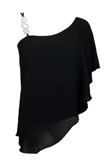 Plus Size Asymmetric Pendant Strap One Shoulder Layered Top Black ...