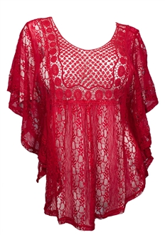Plus Size Crochet Poncho Top Red | eVogues Apparel