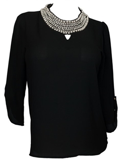 plus blouse pearl tab neck roll sleeve evogues