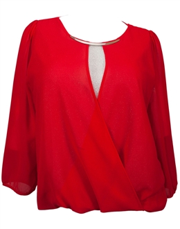 Plus Size Layered Split Bodice Top Red | eVogues Apparel