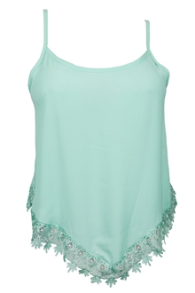 trimmed asymmetric spaghetti mint lace plus strap tank evogues