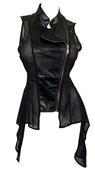 Plus Size Sleeveless Sheer and Faux Leather Panel Jacket Black