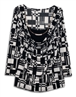 Plus size Layered Long Sleeve Top With Necklace Detail Abstract Print Black