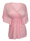 Plus Size Slimming V-neck Smocked Empire Waist Top Baby Pink