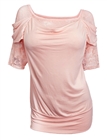 Plus size Floral Lace Half Sleeve Top Pink