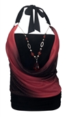 Plus size Glitter Print Necklace Accented O-ring Strap Top Coral