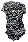 Plus size Layered Short Sleeve Top Abstract Print Black