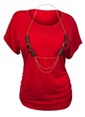 Plus Size Chain Necklace Accented Scoop Neck Top Red