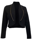 Plus Size Zipper Detail Open Front Jacket Black