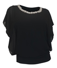 Plus Size Layered Necklace Accented Blouse Black