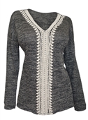 Plus Size Crochet Inset Long Sleeve Top Gray