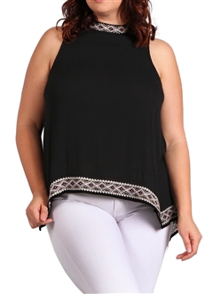 Women's Embroidery Detail Sleeveless Top Black