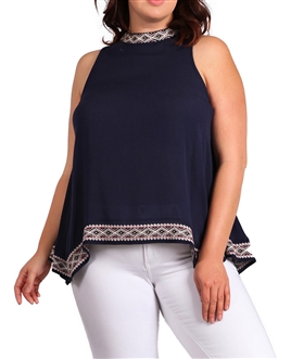 Women's Embroidery Detail Sleeveless Top Navy
