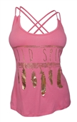 Plus Size Racerback Gold Feather Print Tank Top Pink