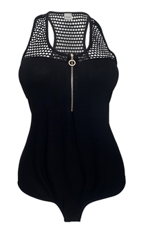 Women's Sexy Zipper Front Sleeveless Bodysuit Black 1761