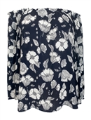 Plus Size Smocked Off The Shoulder Tunic Top Navy Floral