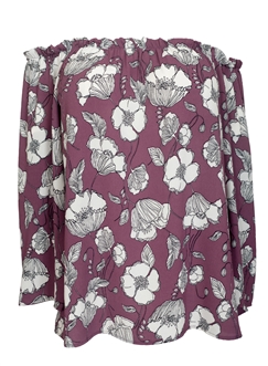 Plus Size Smocked Off The Shoulder Tunic Top Mauve Floral