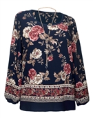 Plus Size Long Sleeve Top Navy Floral Print