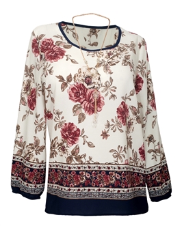 Plus Size Long Sleeve Top White Floral Print
