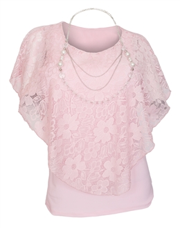 Plus Size Layered Poncho Top Floral Lace Pink 18927