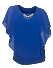 Plus Size Layered Poncho Top Pearl Pendant  Royal Blue 18927