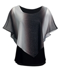 Plus Size Layered Poncho Top with Glitter Detail Gray