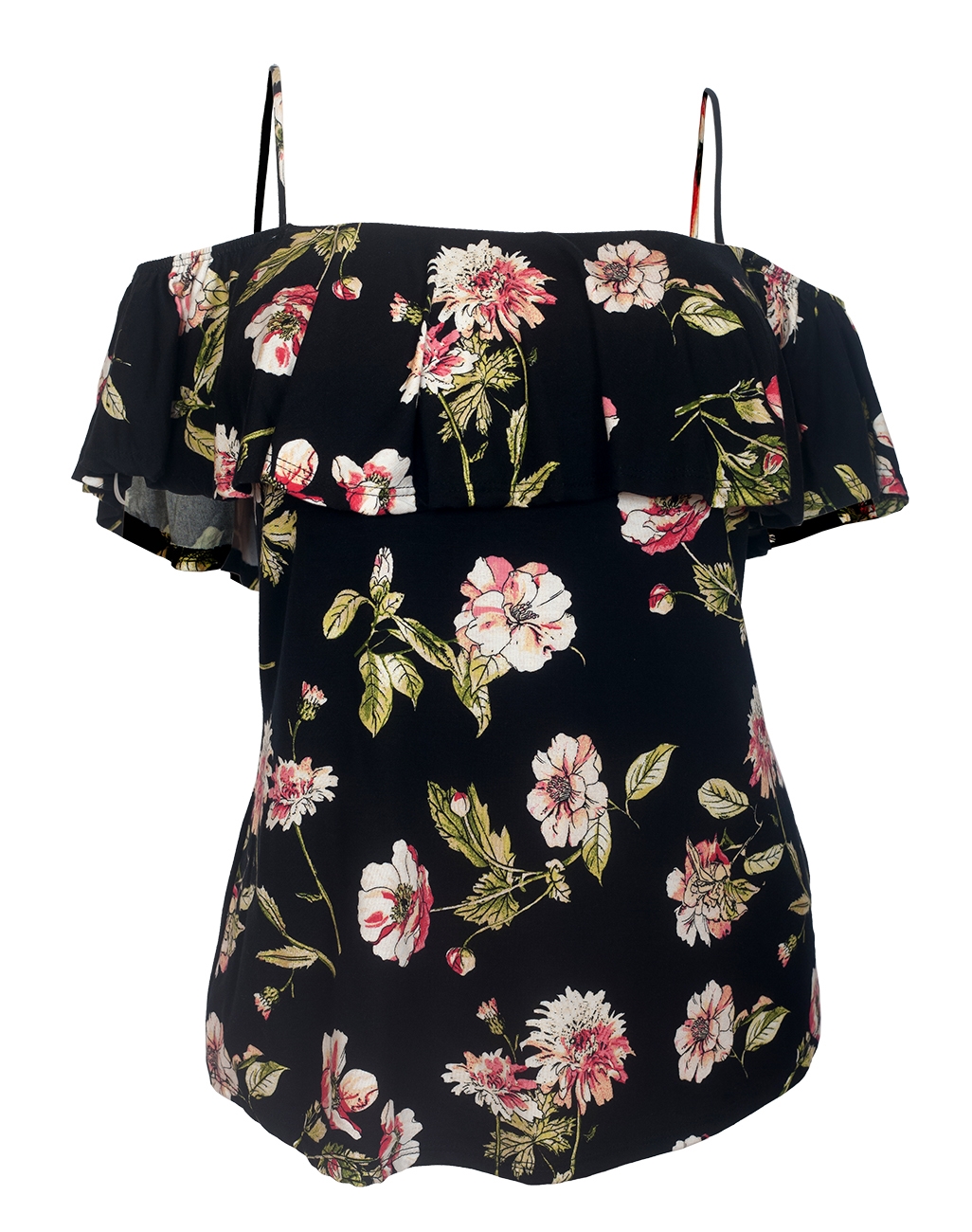 black floral off the shoulder top