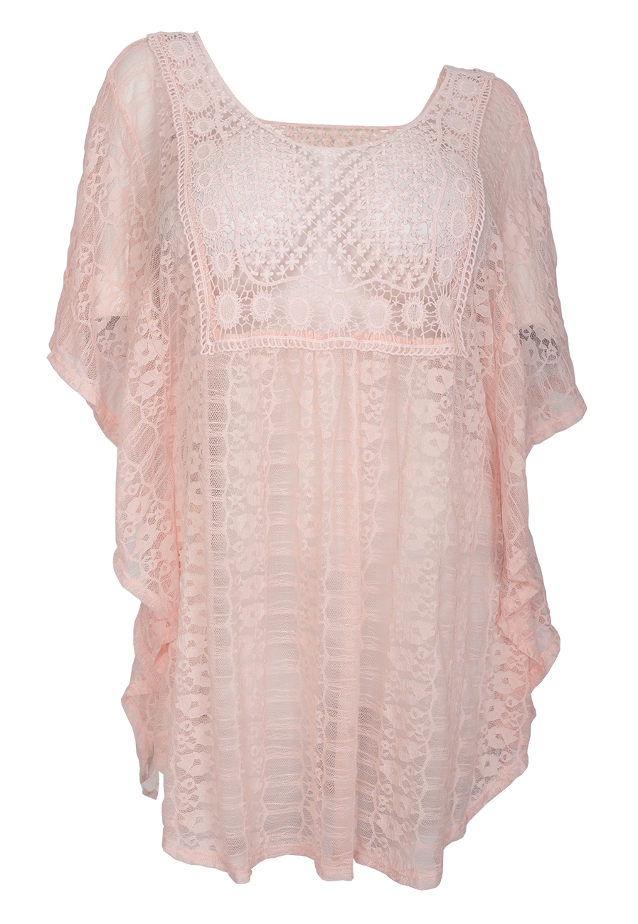 Plus Size Sheer Crochet Lace Poncho Top Baby Pink 19618 | eVogues Apparel
